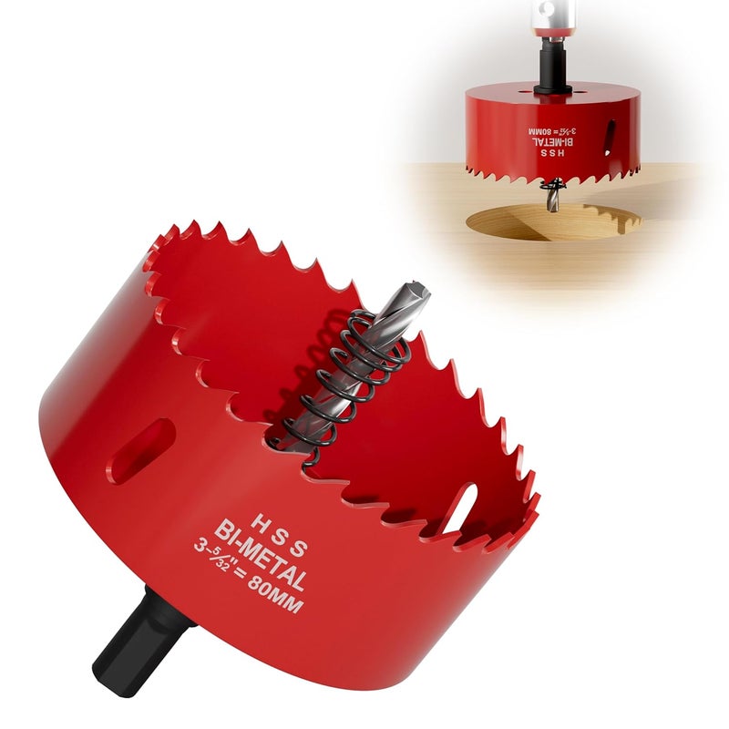 FIVELAKE 3-5/32" (80mm) Bi-Metal M42 High Speed Steel Hole Saw with Pilot Drill Bit, Smooth Cutting Edge for PVC, Drywall, Wood, Plastic, Gypsum Board, Rubber, Thin Metal - Image 1